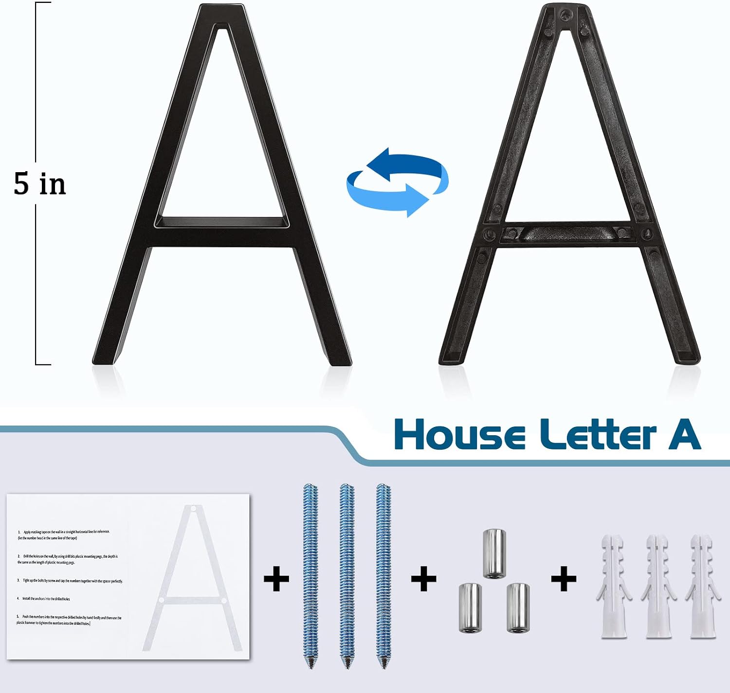 5" Metal Floating House Numbers,Ranslen Black Zinc Alloy Solid Modern House Address Number,Anti-Rust House Numbers