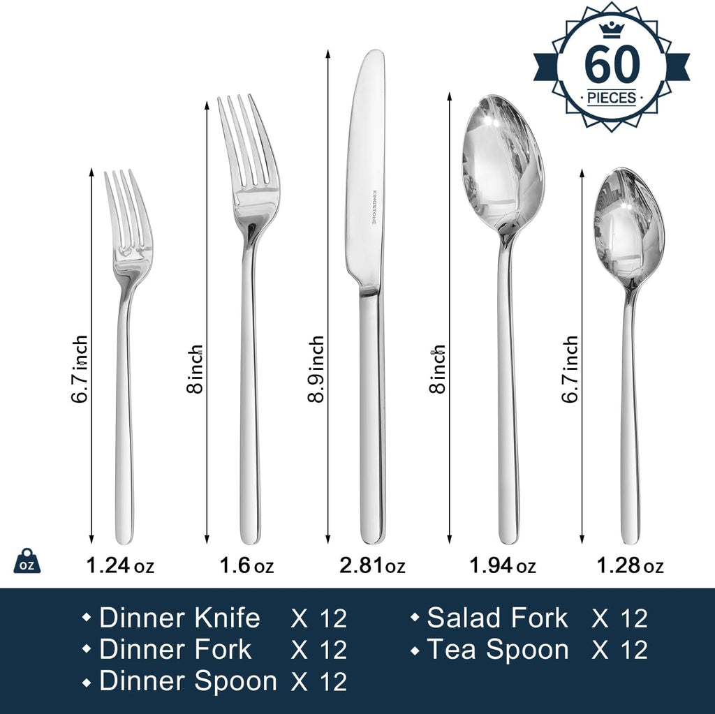 Silverware Set for 12, 60 Piece 18/10 Stainless Steel Flatware Set Cutlery