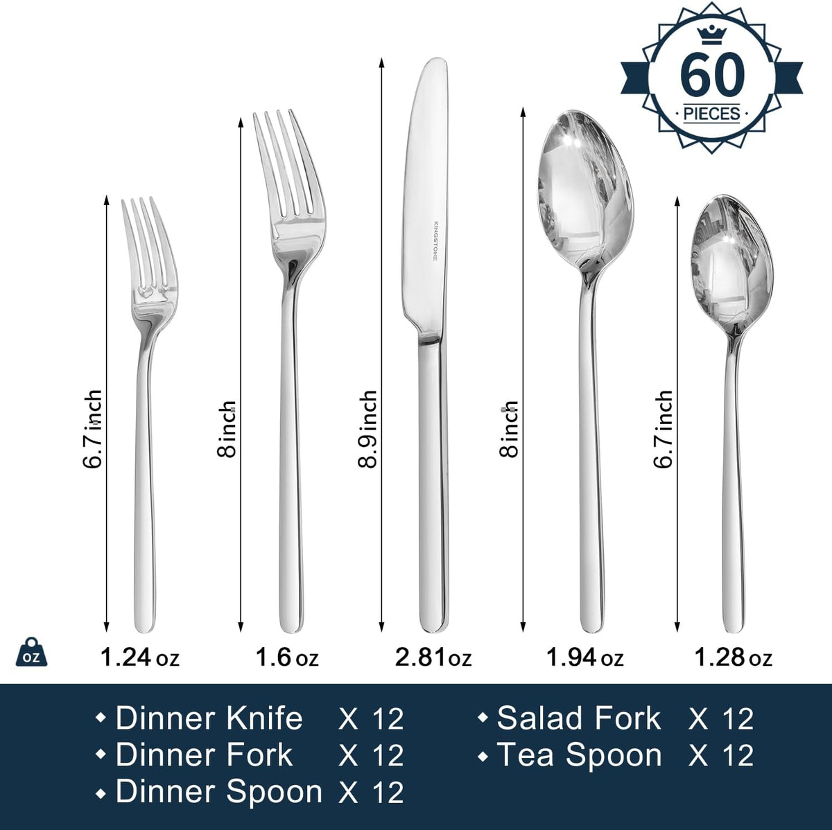 Silverware Set for 12, 60 Piece 18/10 Stainless Steel Flatware Set Cutlery