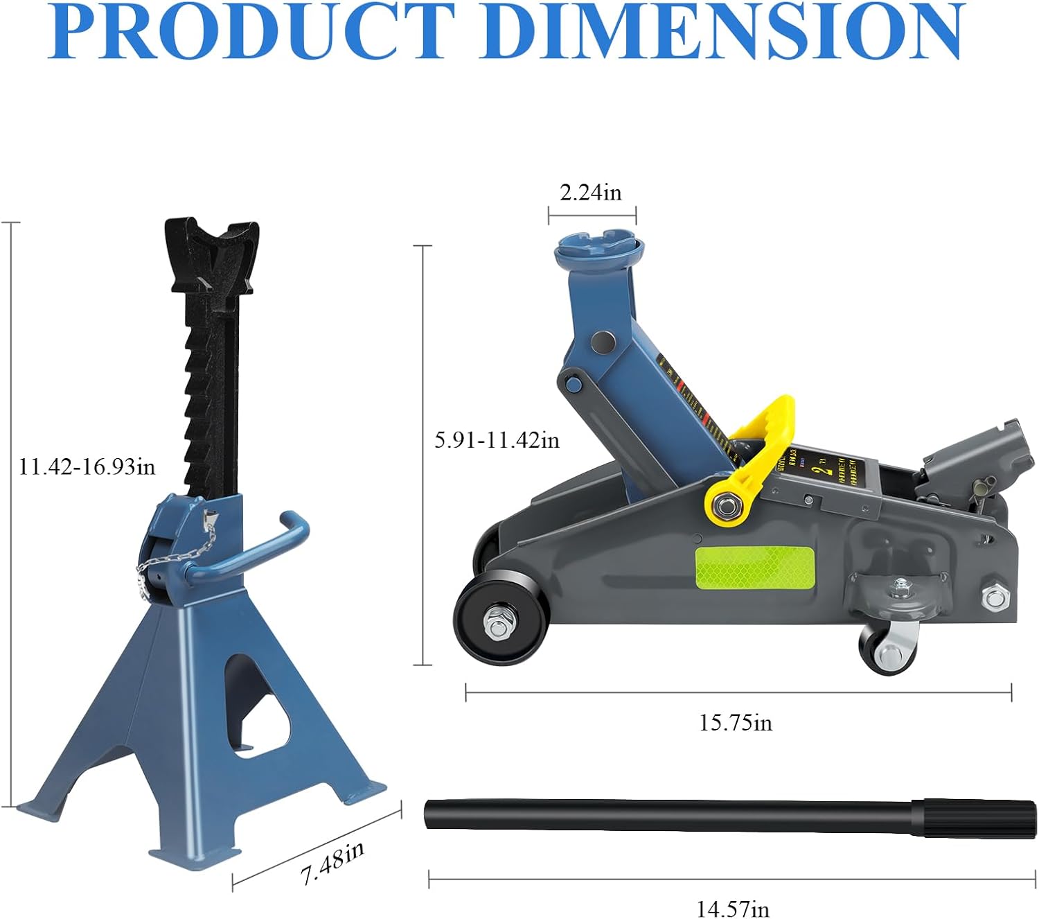 2 Ton Floor Jack & 3 Ton Jack Stands Combo, Low Profile | 2 Ton low profile floor jack + 2pc 3 Ton ratchet stands.