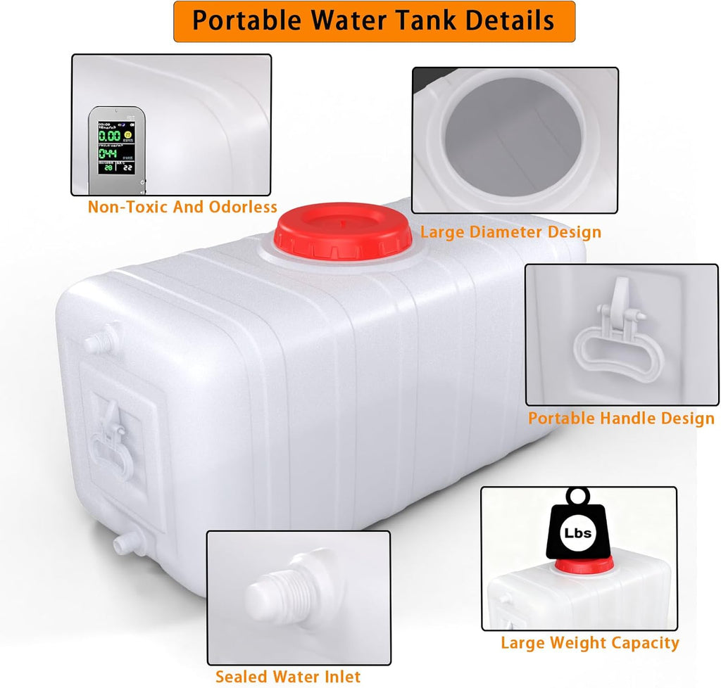 21Gallon/80L Water Storage Tank with Spigot,3m Hose and Control Vale | Large Plastic Emergency Water Tank,Water