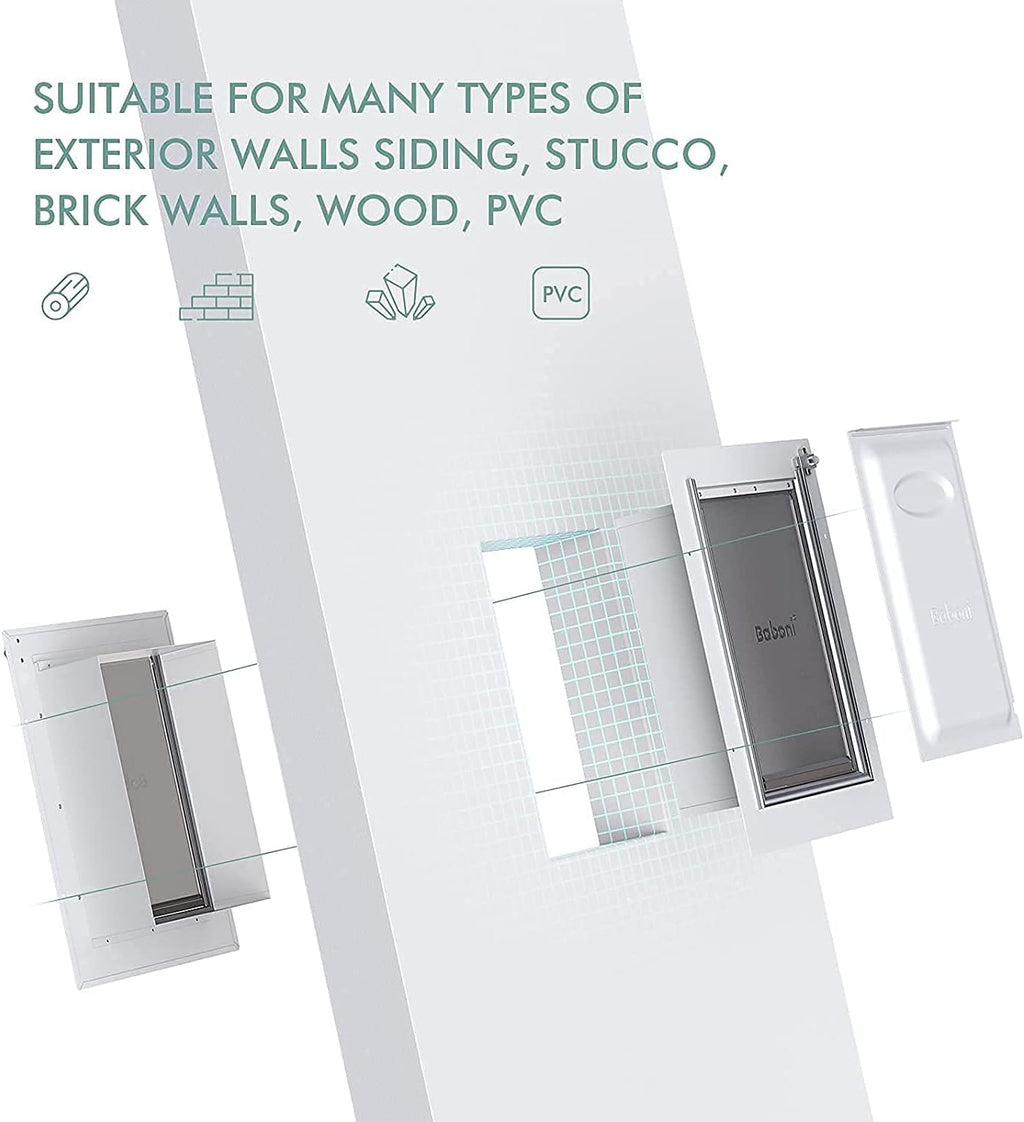 Pet Door for Wall, Steel Frame and Telescoping Tunnel, Aluminum Lock, Double Flap Dog Door and Cat Door, Strong and