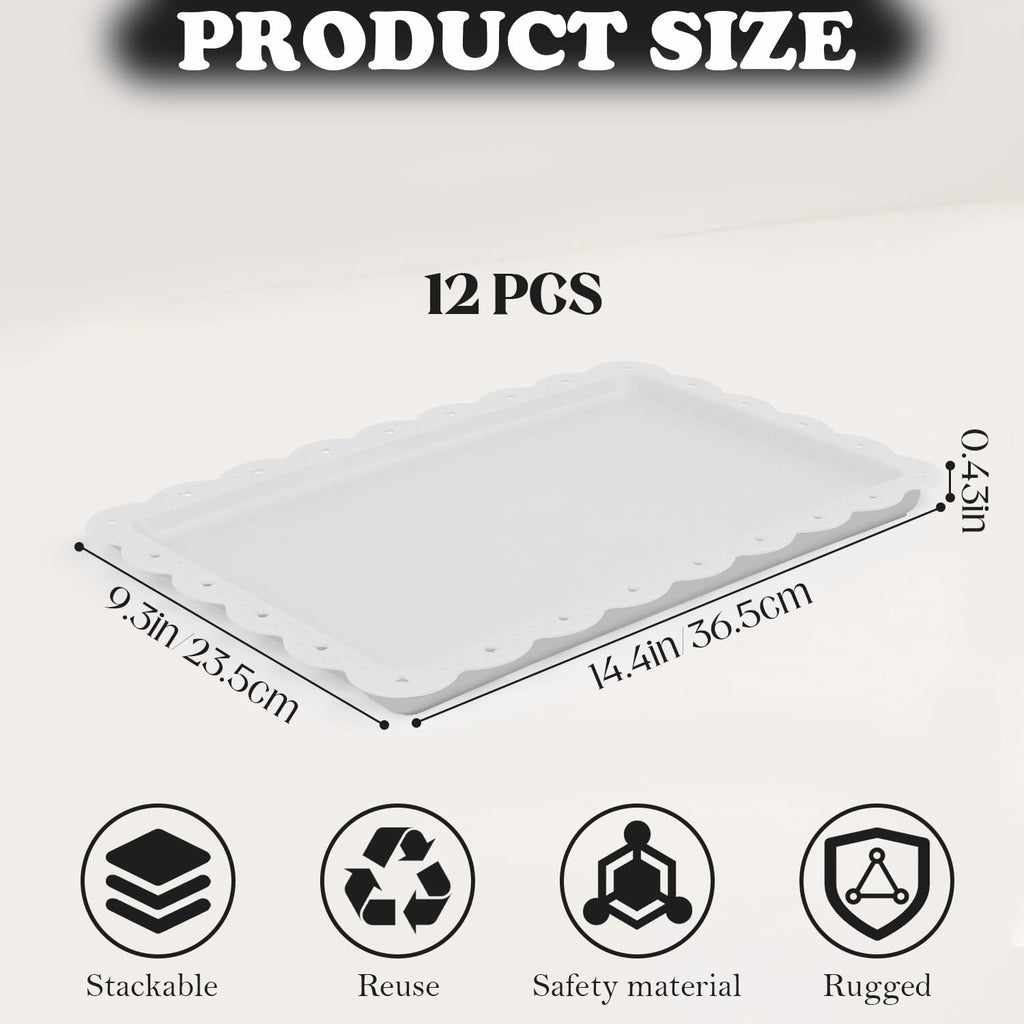Food Tray, 12 Pack Serving Tray Serving Platter Cookies Dessert Plates,Disposable Plastic Serving Trays Rectangle