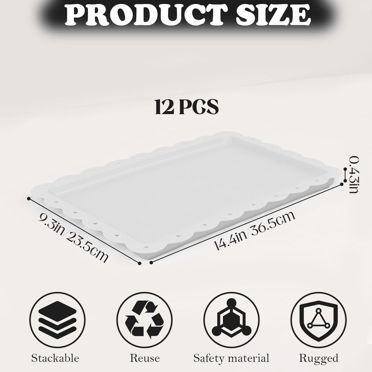 Food Tray, 12 Pack Serving Tray Serving Platter Cookies Dessert Plates,Disposable Plastic Serving Trays Rectangle
