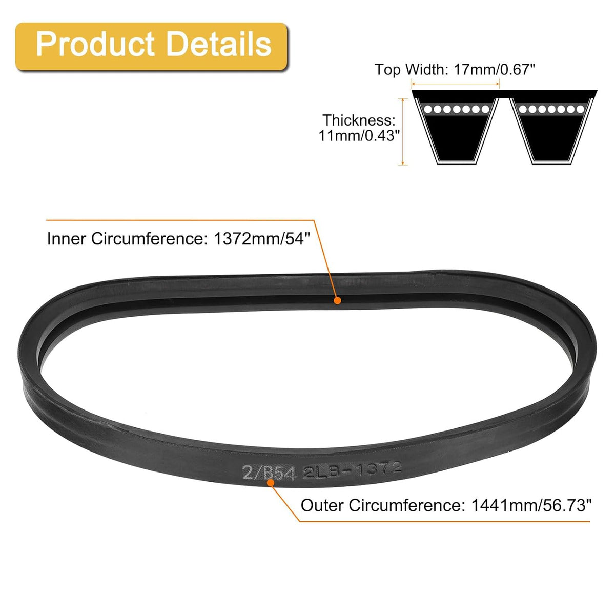 uxcell 2/B54 Classic Wrapped 2 Banded 57" Outer Circ B Profile V-Belt