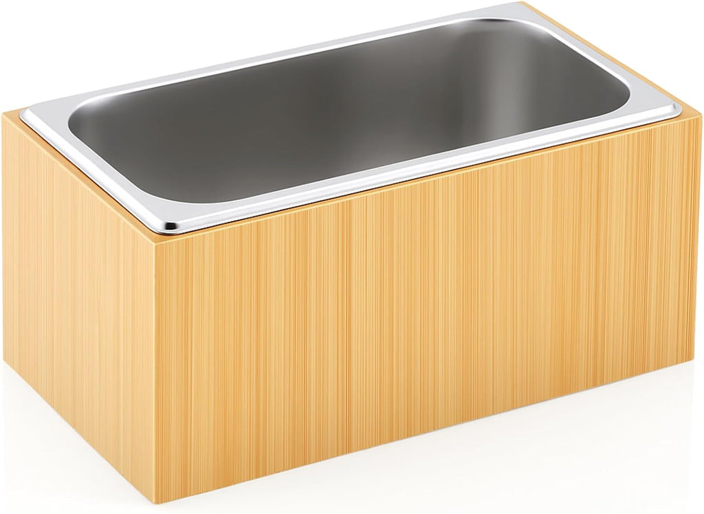 Medium Bamboo Ice Bin with Removable Steel Tray for Party Buffet Drinks