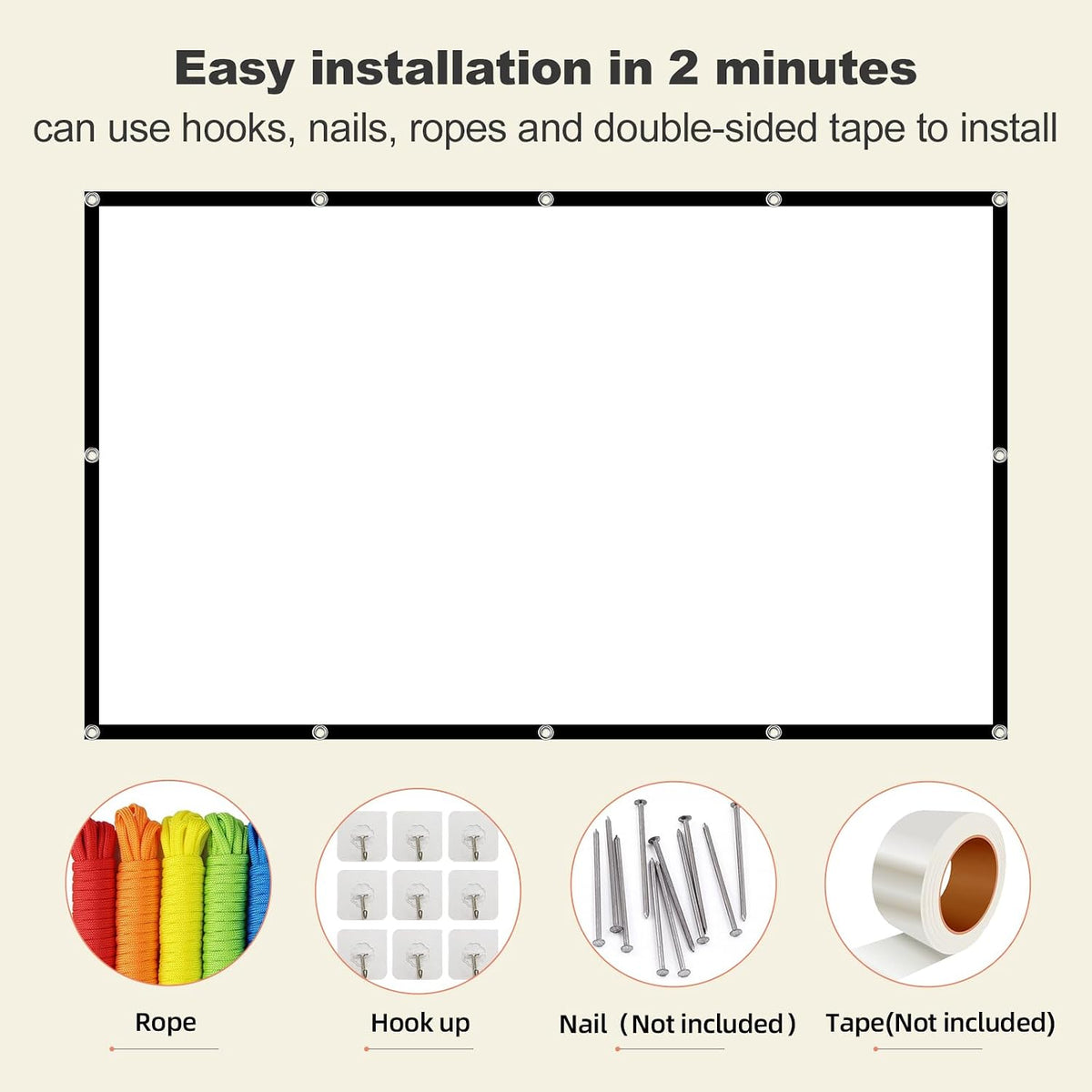 Foldable 60-inch Projector Screen, XINLEMY 4K 16:9 HD Portable Projection Movie Screen Double-Sided Cinema Screen for
