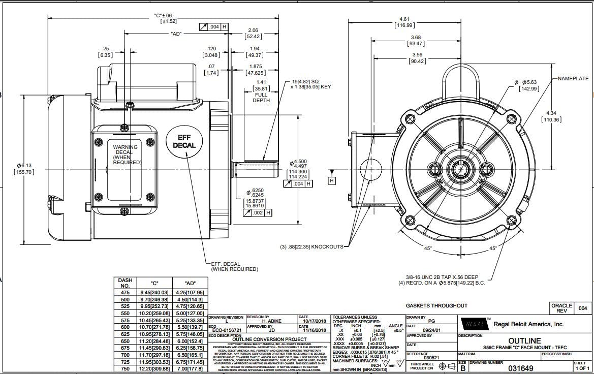 Leeson Electric 101766.00 General Purpose Motor - 1 ph, 1/3 hp, 1800 rpm, 115/208-230 V, S56C Frame, TEFC (Totally Enclosed Fan Cooled) Enclosure, 60 Hz, C-Face Flange Mount, 1725 rpm Base RPM