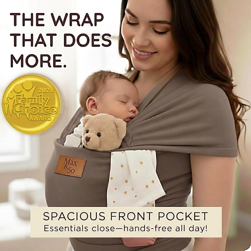 Baby Wrap Carrier for Newborn to Toddler, Hands-Free Stretchy Baby Carrier Wrap with Front Pocket, 95% Cotton 5%