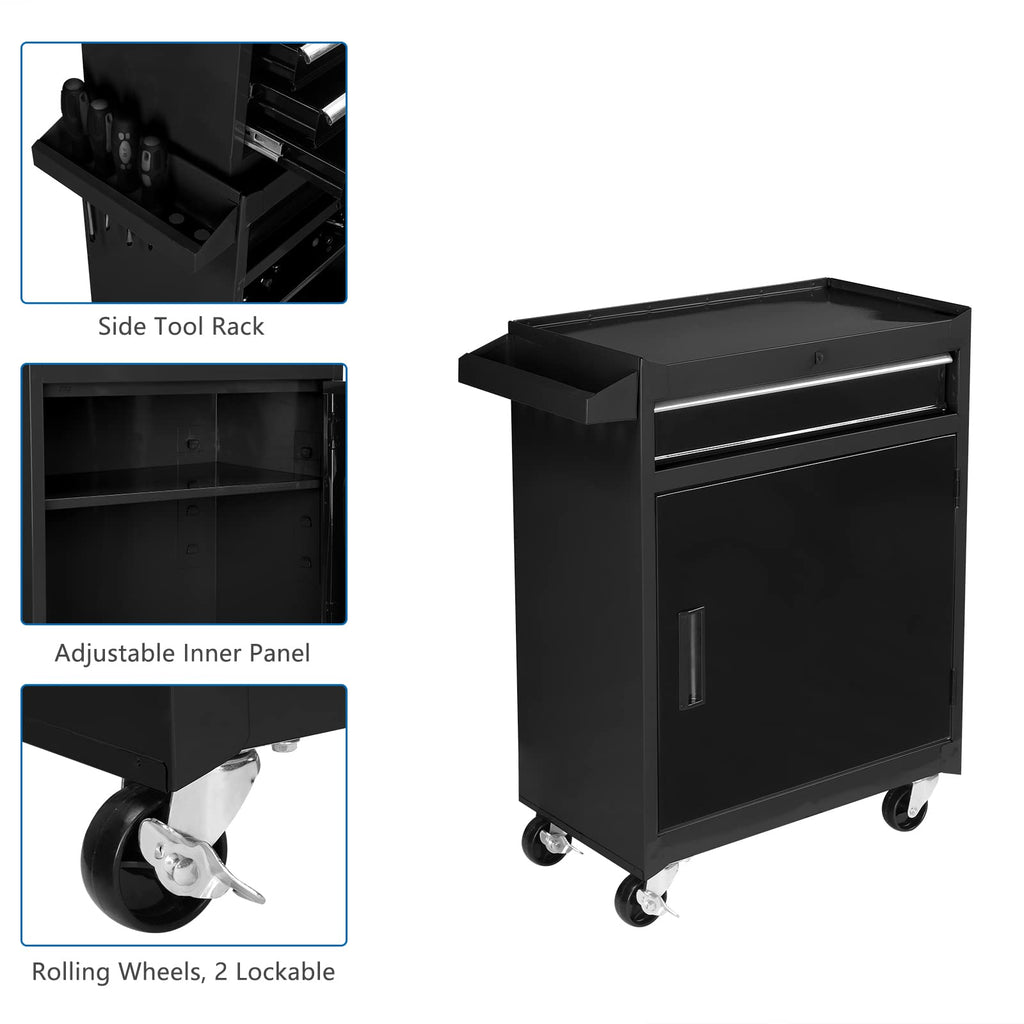 5-Drawer Rolling Tool Chest, Tool Storage Cabinet w/Drawers, Lockable Wheels, Detachable Top & Adjustable Shelf