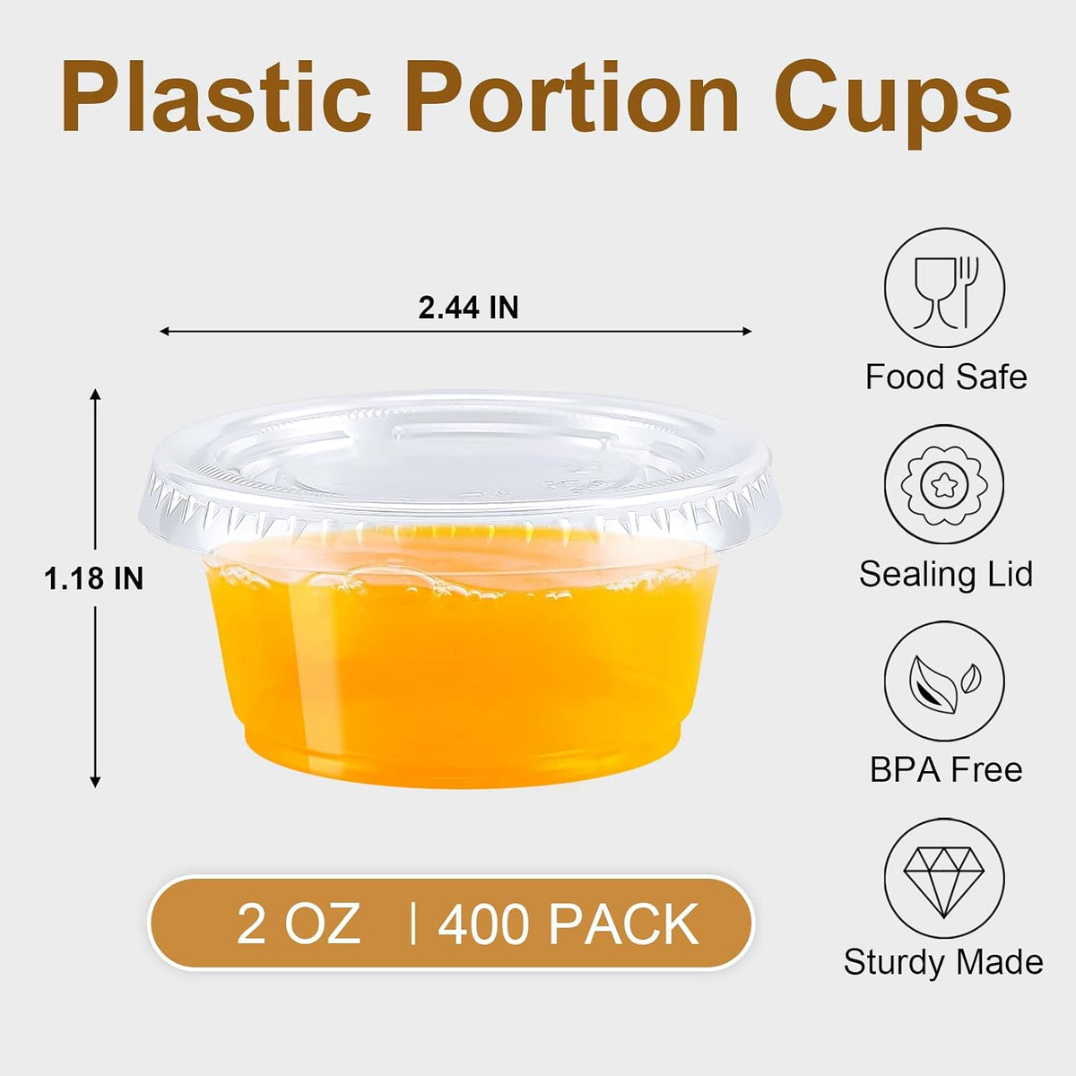 400 Sets 2 oz Plastic Jello Shot Cups with Lids, Small Portion Cups