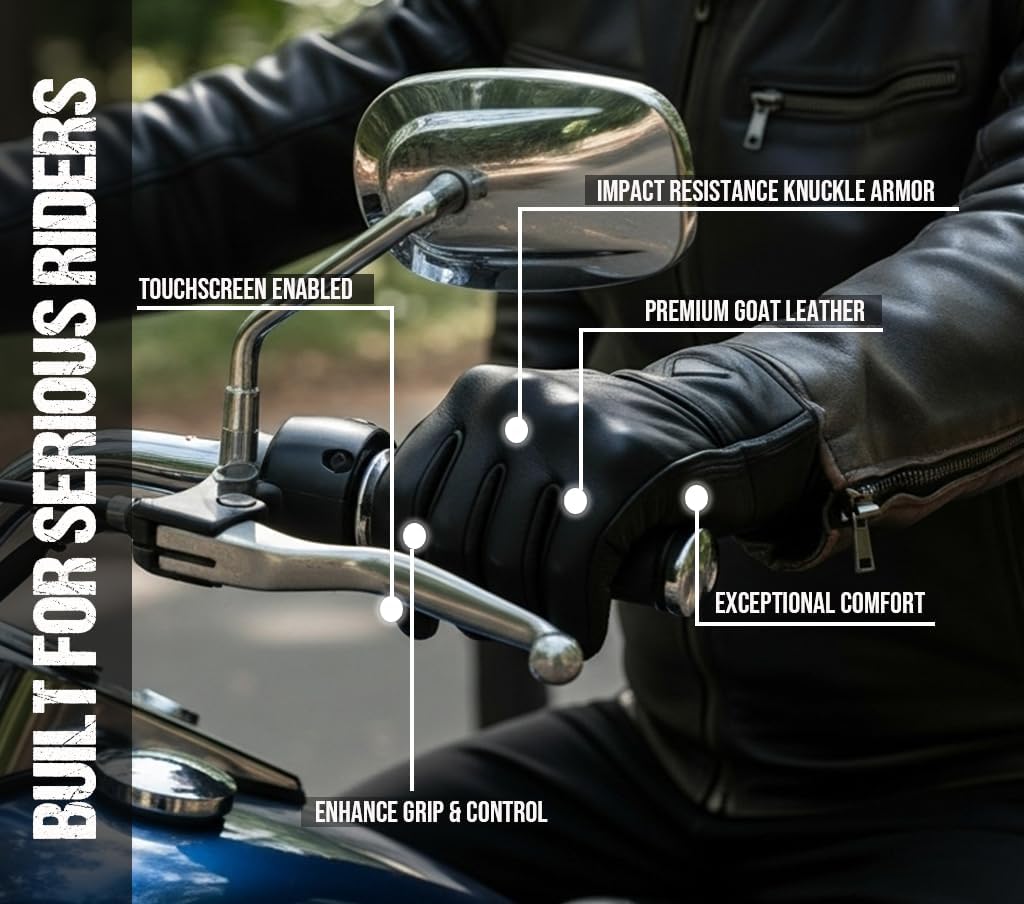 COMMUTER Motorcycle Gloves Premium Leather for Men Motorbike Riding Gloves | Touch Screen, Knuckle Protection, Non