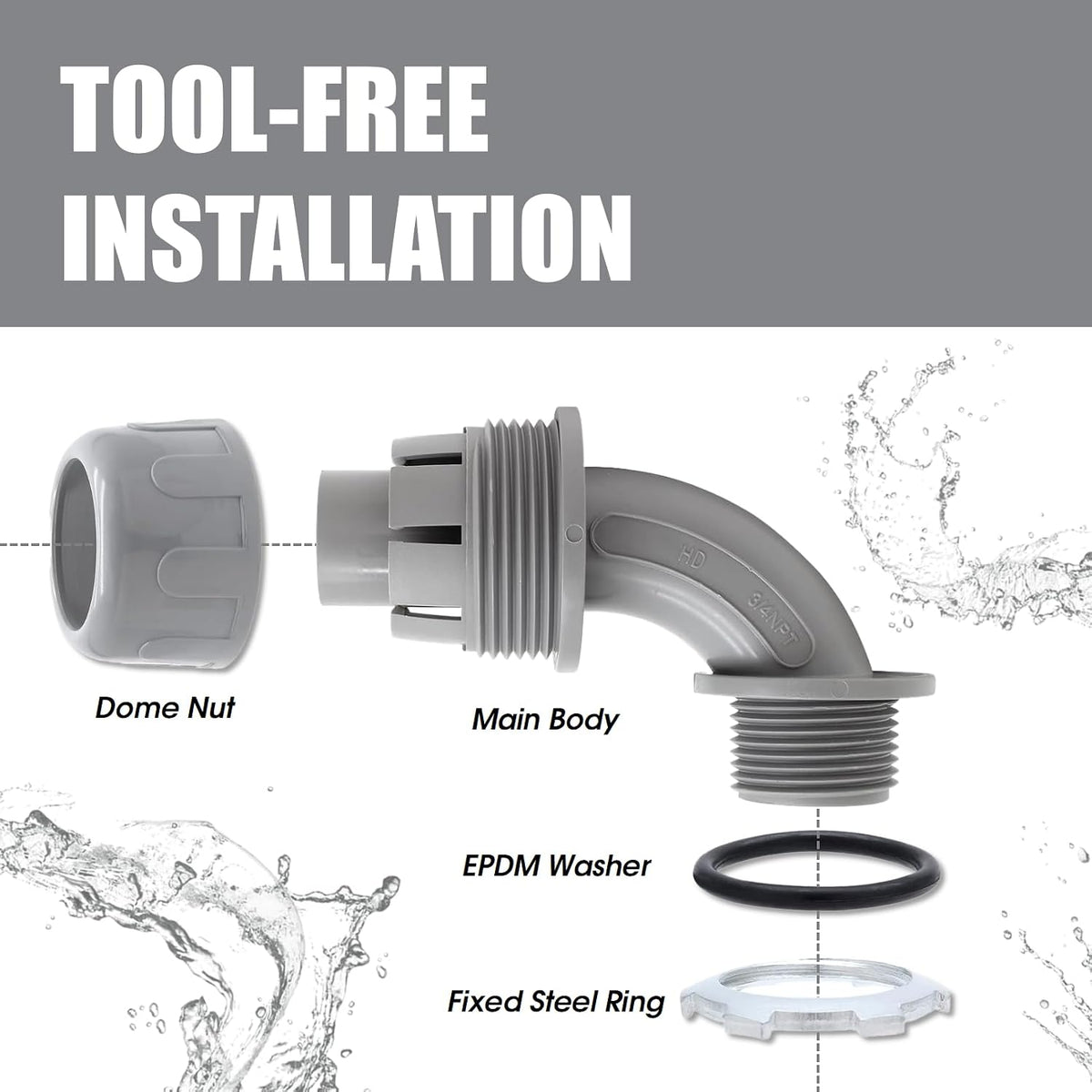 4-Pack 3/4 Inch Liquid Tight Conduit Connectors, Elbow