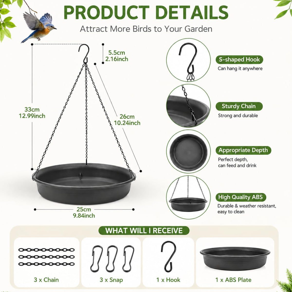 Hanging Bird Bath Bowl - Window Bird Water Feeder Tray for Outdoors