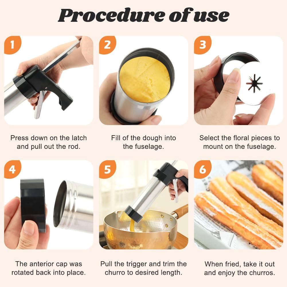 3-in-1 Churro Maker Kit, Stainless Steel Cookie Press Gun