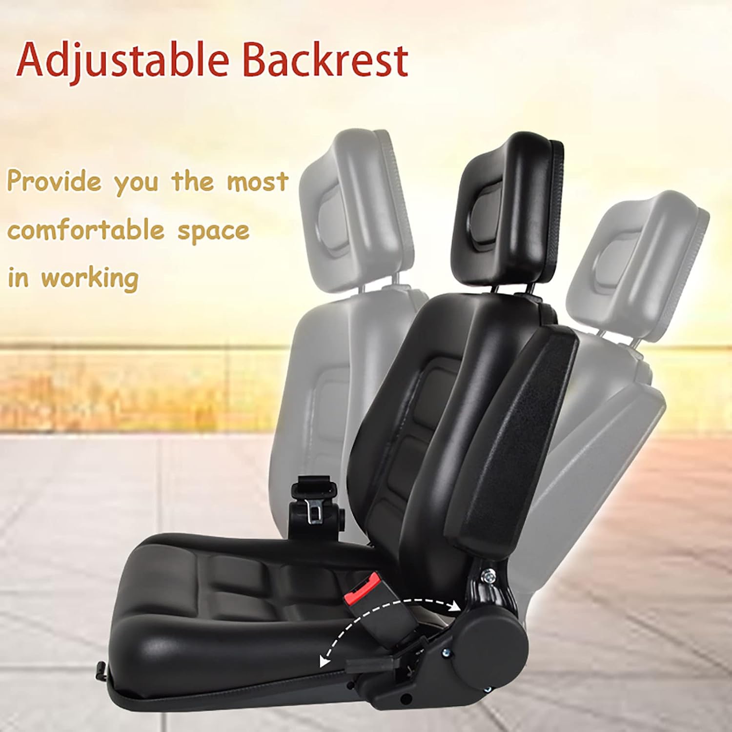 Universal Lawn Mower Seat, Tractor Seat Fold Down with Armrest Headrest Seatbelt, Adjustable Backrest and Slide Rail