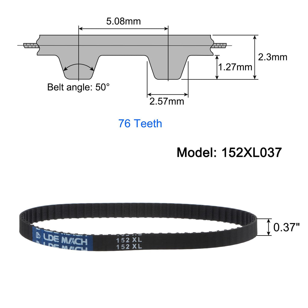 uxcell 2pcs 152XL 037 Timing Belt 76 Teeth Rubber Geared Cogged Belt