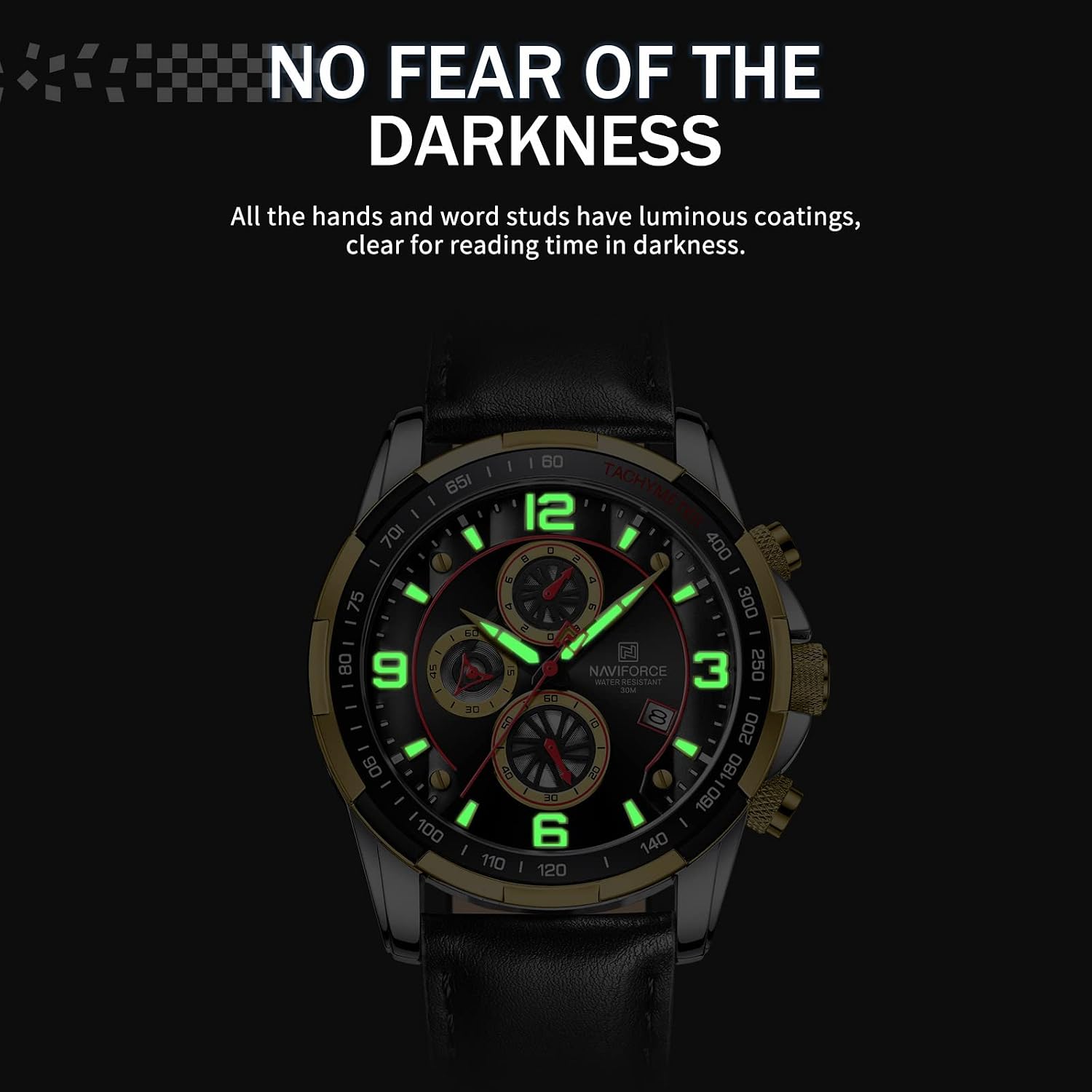 Sport Watches for Men Analog Quartz Chronograph Leather Strap Wrist Watch