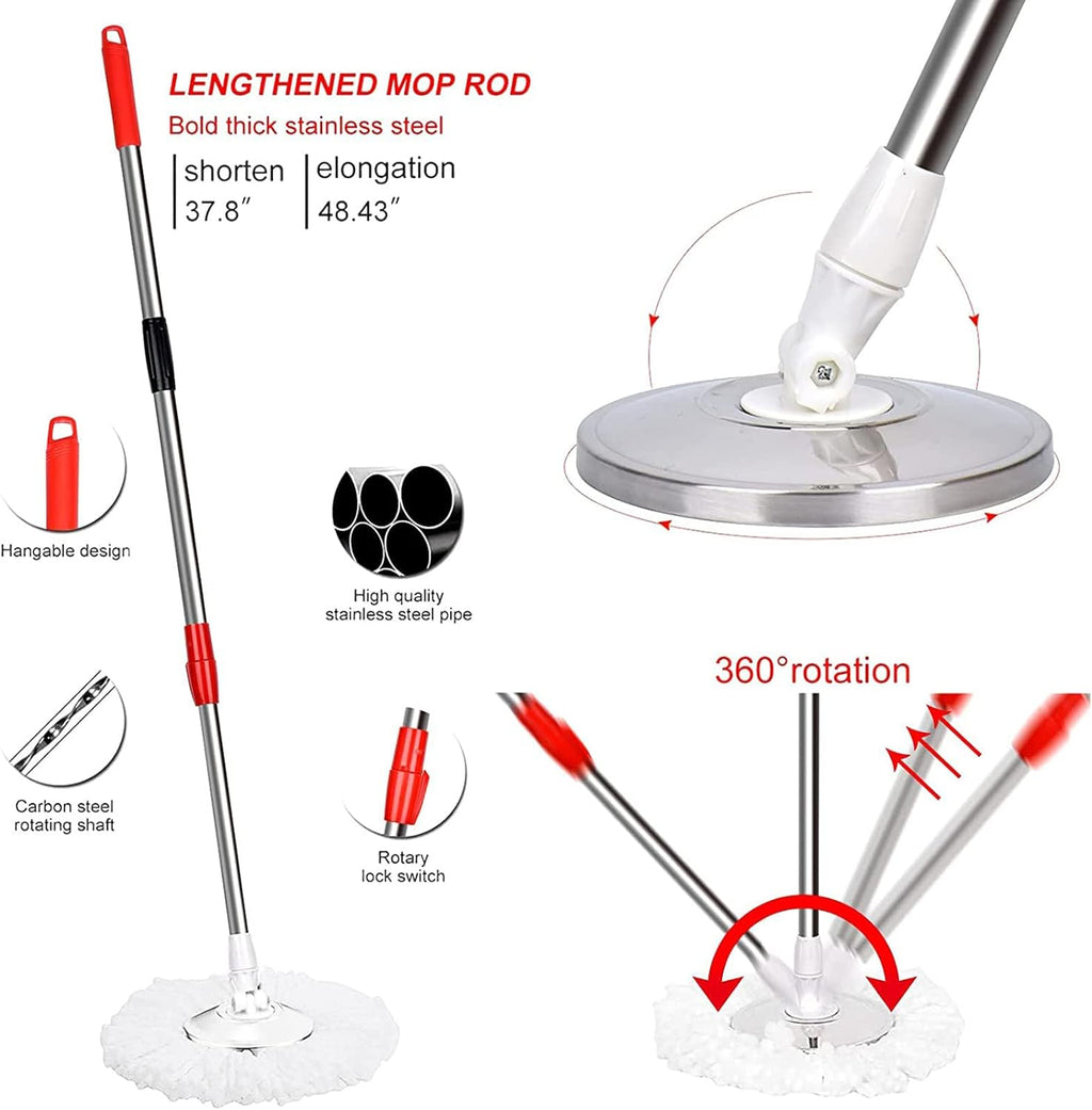 Mop and Bucket Set, 360° Spin Mop and Bucket with Wringer Set and 3 Microfiber Mop Refills, Stainless Steel 61"