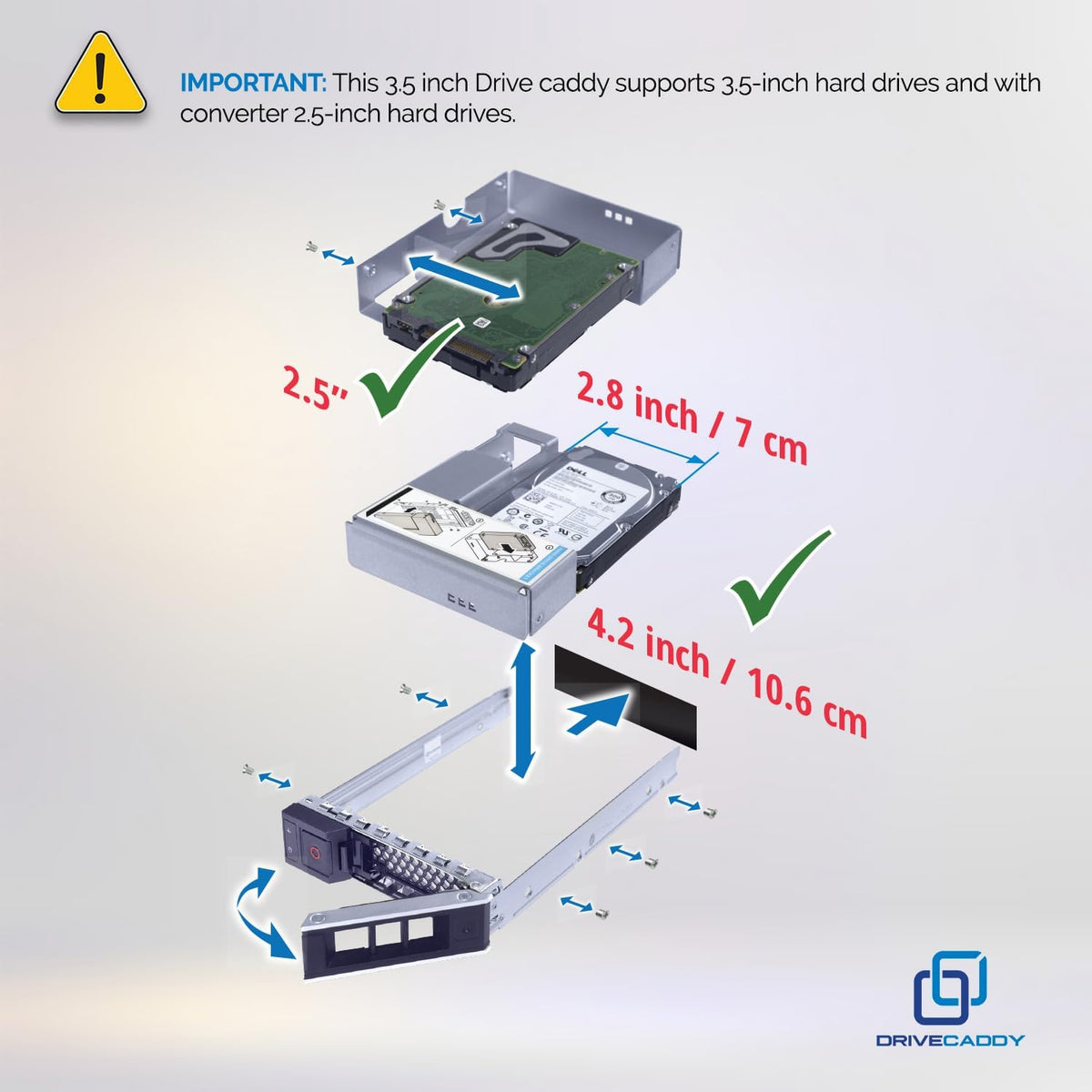 DRIVECADDY 3-Pack 3.5" LFF Caddy with 2.5" Adapter - fits Dell PowerEdge