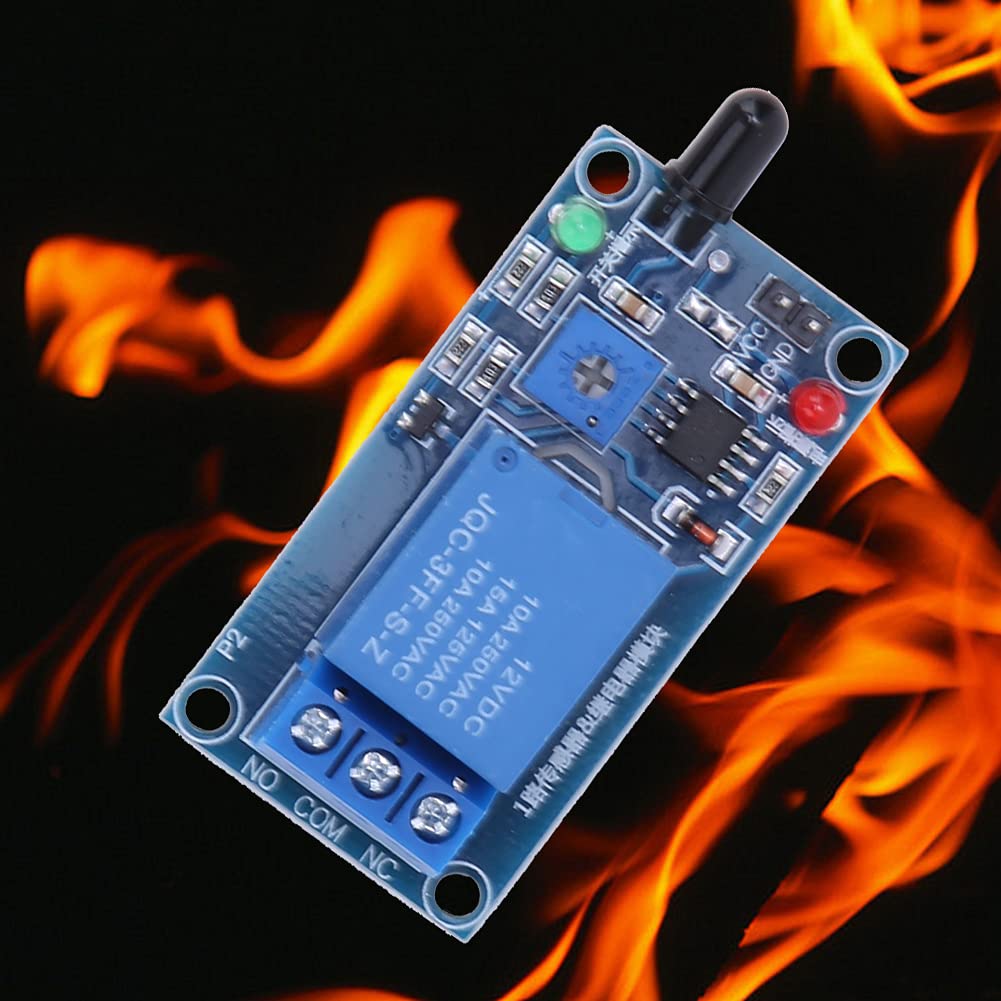 IR Flame Sensor, Flame Sensing Relay Module 12VDC 760~1100nm, Detect Light Source with 60 Degree Detection Angle, Adjustable Sensitivity, Easy Wiring with Terminal Block, for