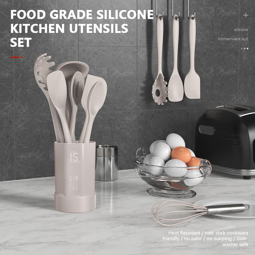 Silicone Cooking Utensils Set - 446°F Heat Resistant Kitchen Utensils,Turner Tongs,Spatula,Spoon,Brush,Whisk,Kitchen