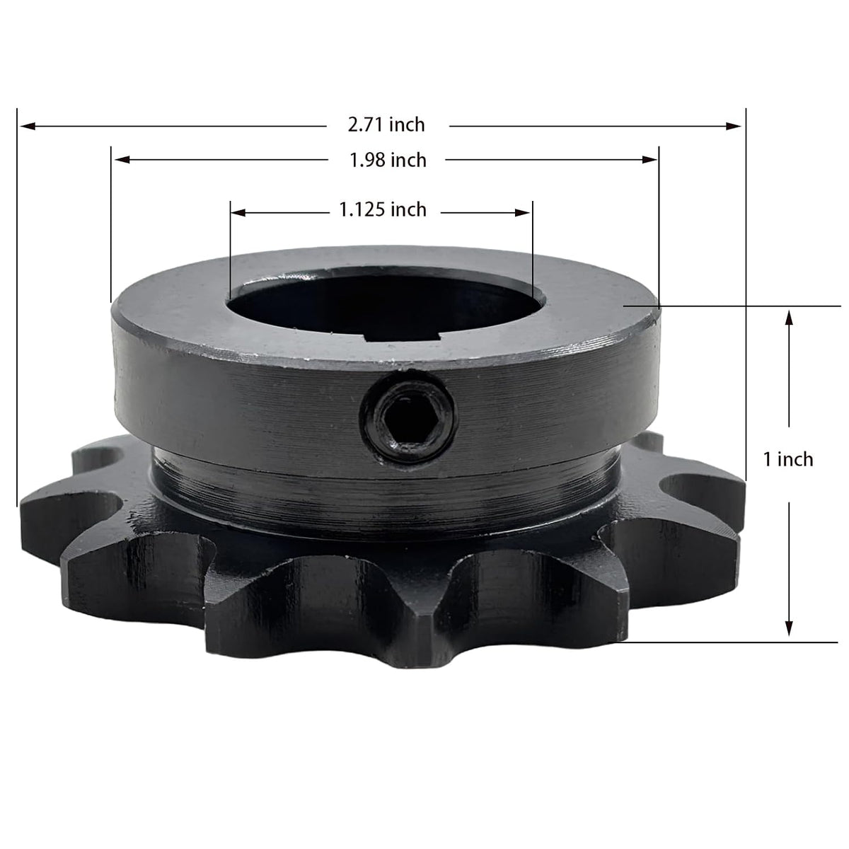 #50 Roller Chain Sprocket Type B 1 1/8 inch Bore 12 Tooth, Hardened Antirust 1045 Steel Drive Sprockets 50B12-1 1/8