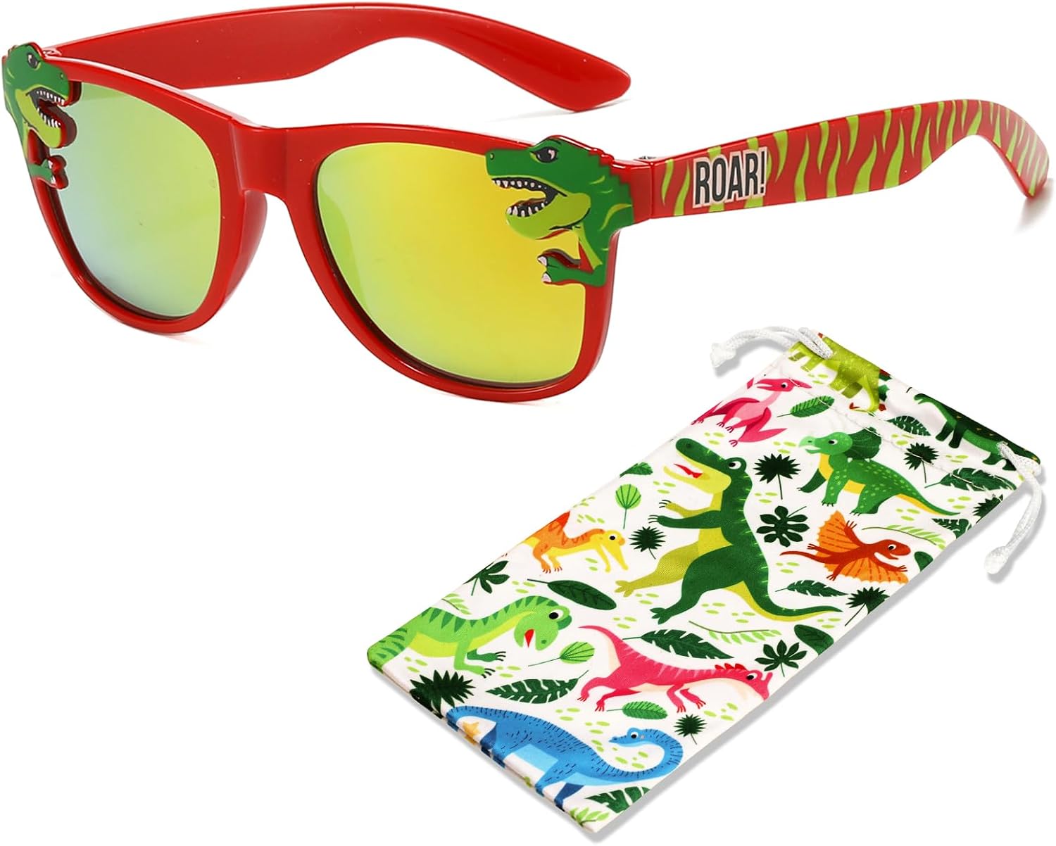 Kids Sunglasses Boys Girls, Dinasour Boys Sunglasses Age 3-10Y, Toddler Childrens Sun Glasses UV Protection with Pouch