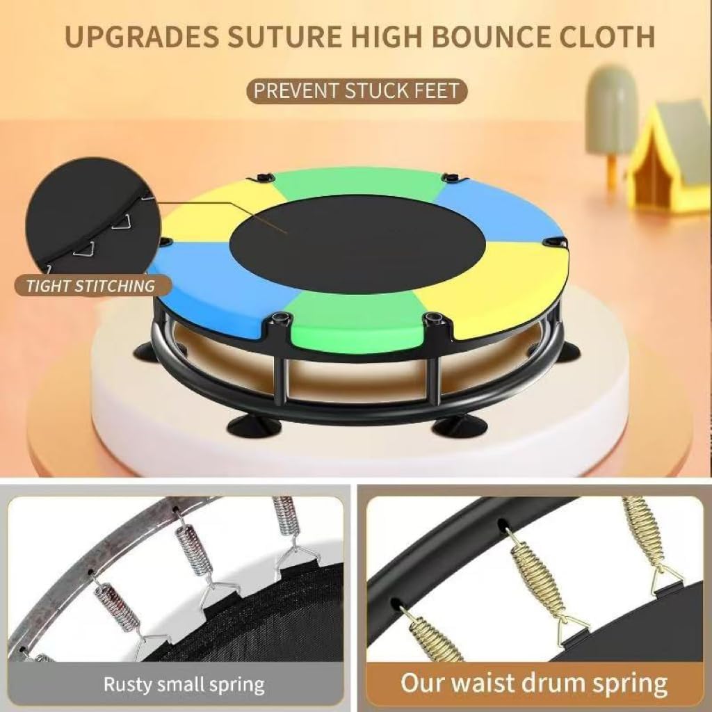 Trampoline for Kids, Full Anti-Rust 440lbs Anti-Rollover Round Bottom Toddler Trampoline, T-handrail Adjustable Baby