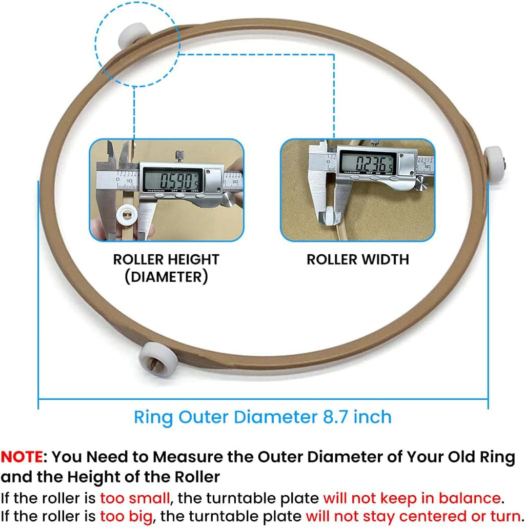 8.7" Microwave Turntable Ring with 15mm Rollers | Ring Outer Diamater 8.7" / 221mm, Rollers Height 15mm, 1 Pack