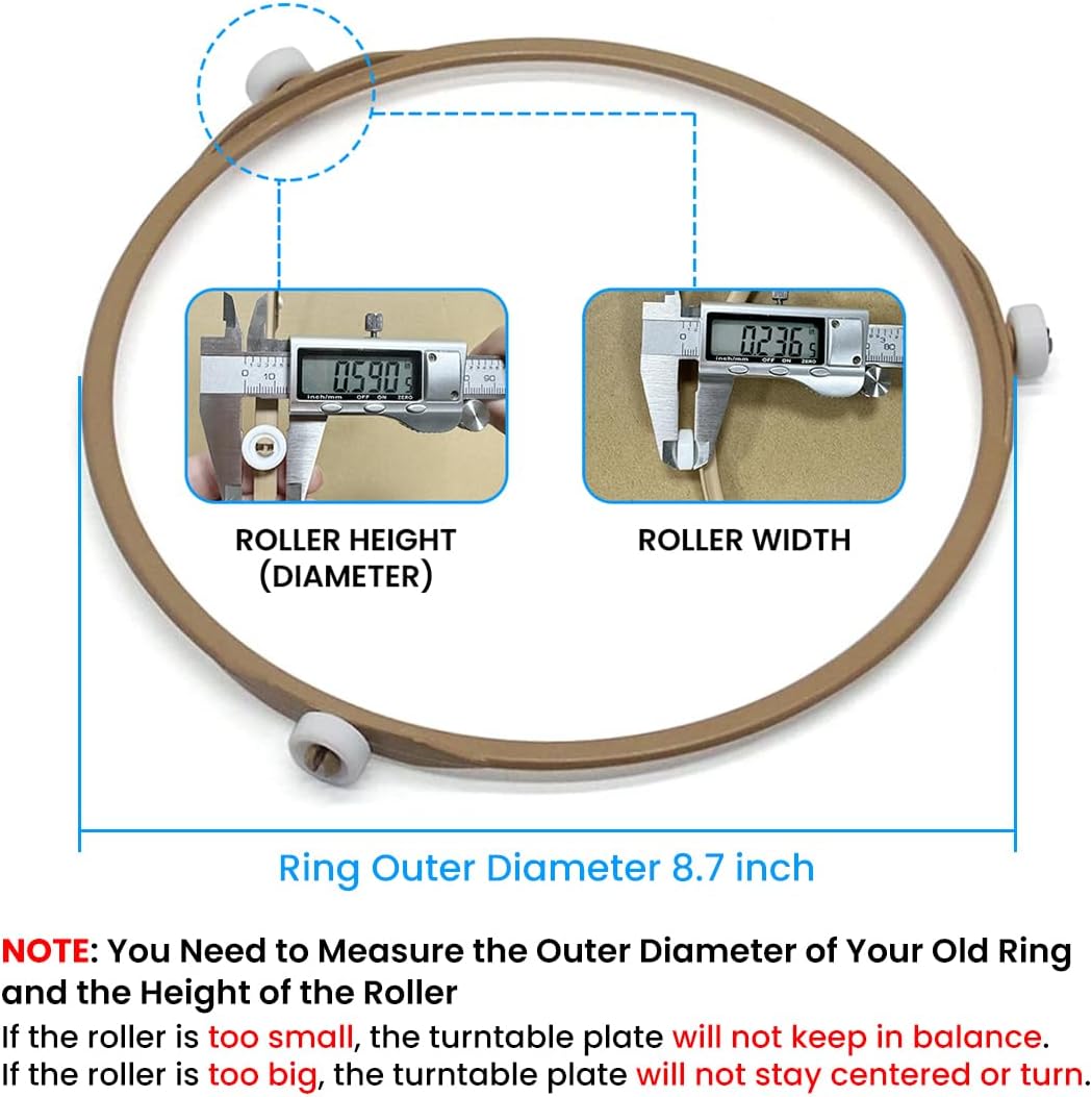 8.7" Microwave Turntable Ring with 15mm Rollers | Ring Outer Diamater 8.7" / 221mm, Rollers Height 15mm, 1 Pack