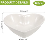 White Heart-shaped Ceramic Side Dipping Bowl, 5" Porcelain Dish Bowl Set of 6, Mini Appetizer Plates Seasoning Dishes