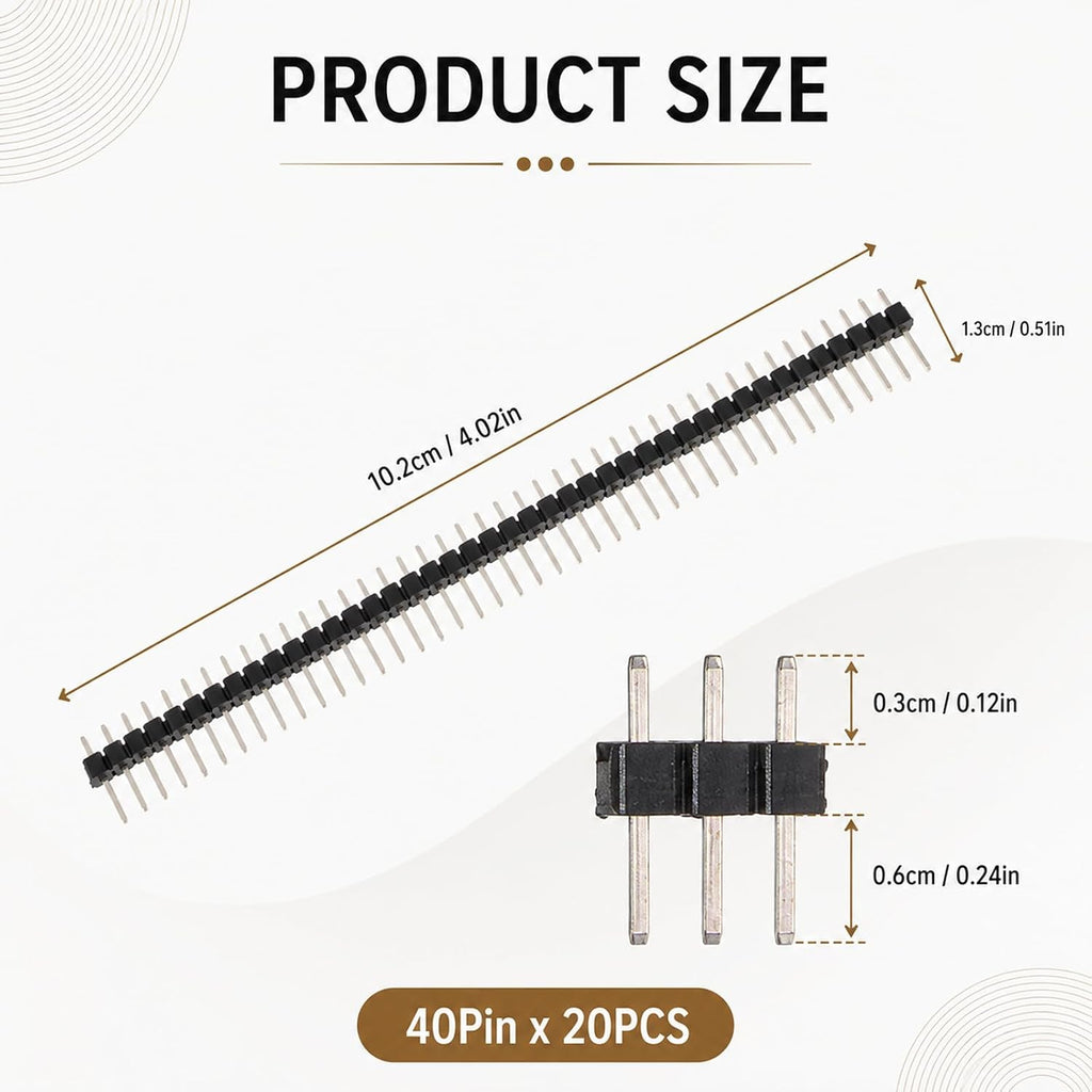 20 PCS Male Header Pins, 2.54 Mm 40 Pin Header Strip Breakaway Headers