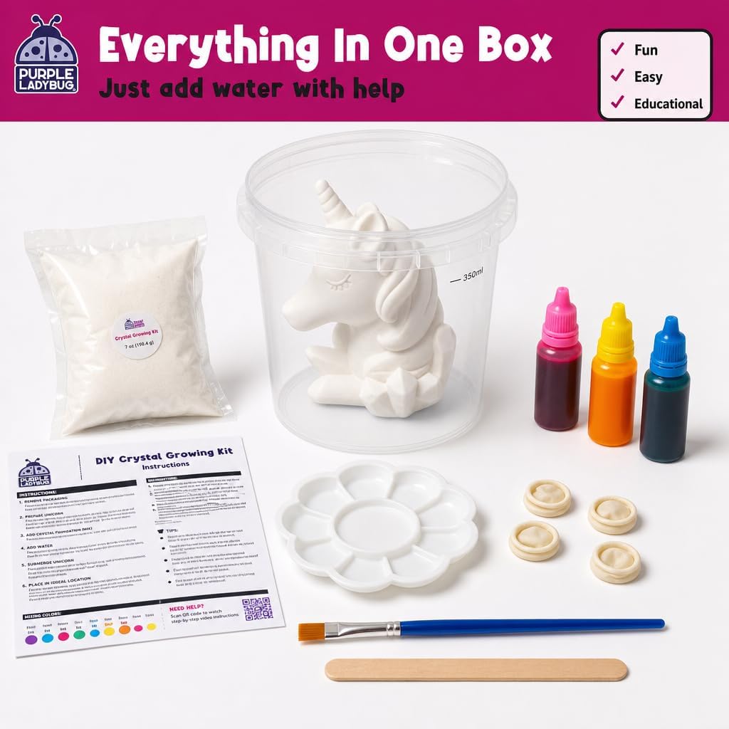 Crystal Growing Kit STEM Project for Kids Ages 8-12, Crystal Making Experiment for Girls, Grow Your Unicorn Crystal
