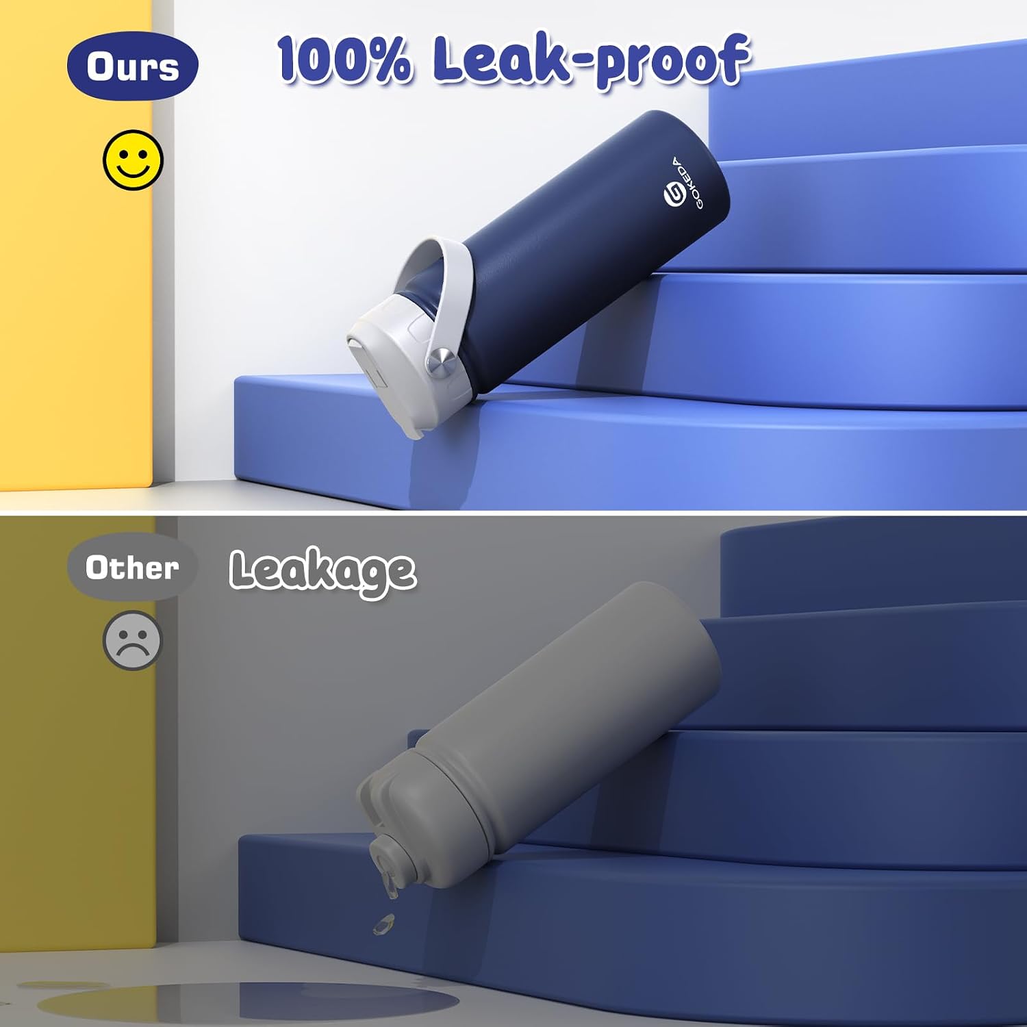 18oz Kids Water Bottle, 2 Pack Stainless Steel Straw Cup | DIY Stickers, BPA-Free, Stainless Steel, Keeps Cold 24h