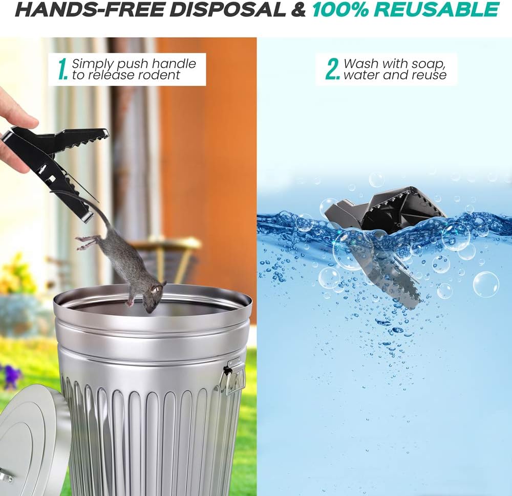 Large Powerful Rat Traps - Kills Instantly with Powerful Steel Spring - Setup in Seconds - Wash & Reuse Over & Over