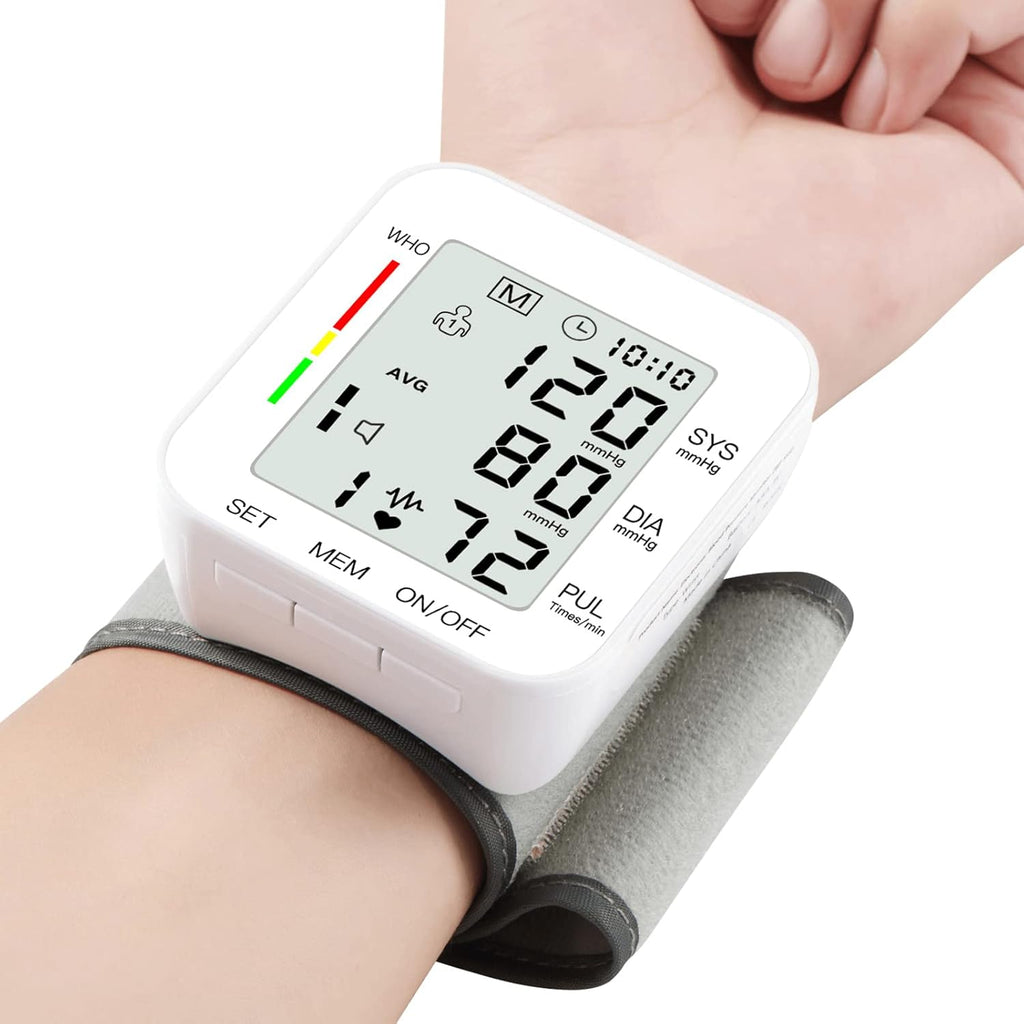 Wrist Blood Pressure Monitor Large LCD Display BP Machine Adjustable Cuff 5.31-7.68 inch Automatic 99x2 Sets Memory