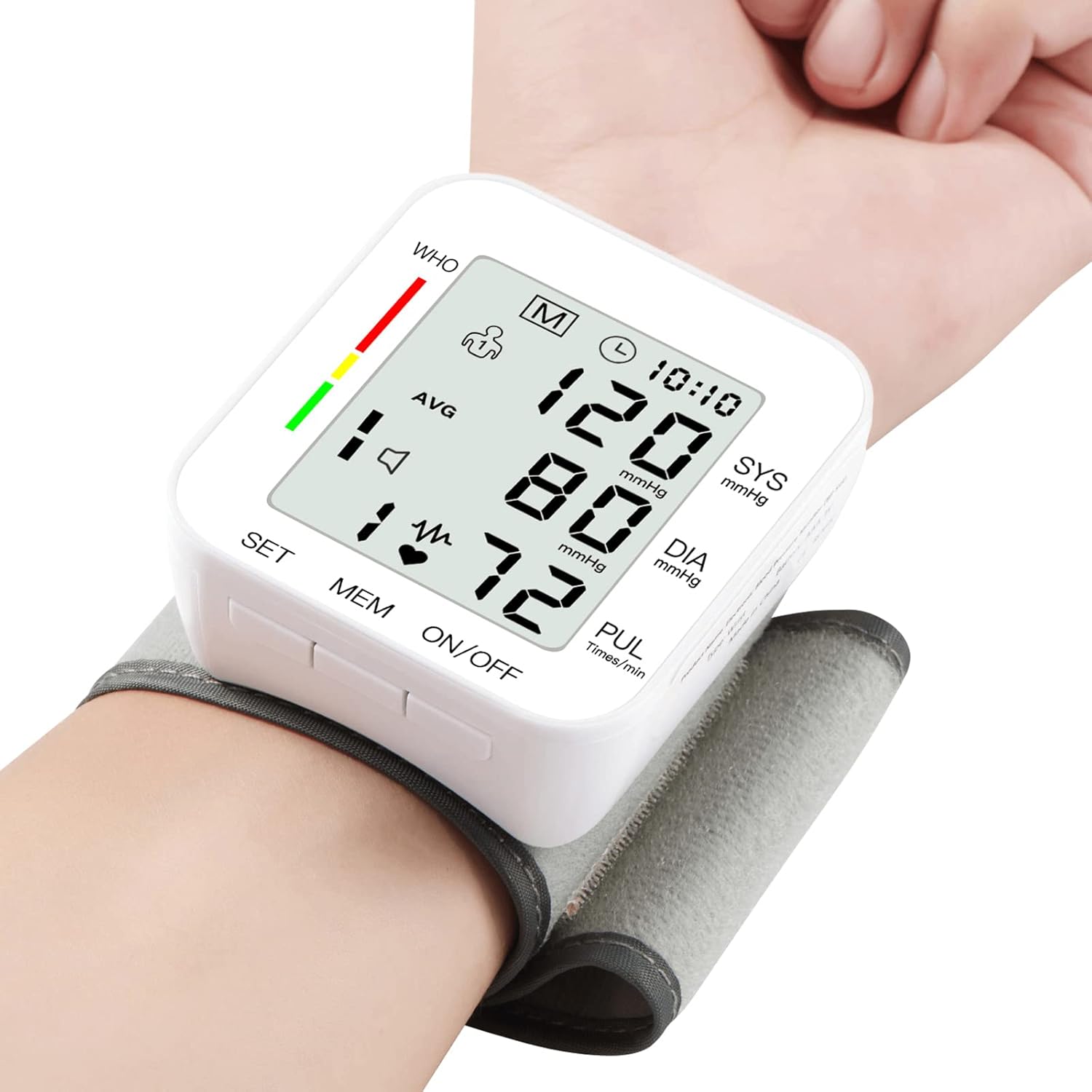 Wrist Blood Pressure Monitor Large LCD Display BP Machine Adjustable Cuff 5.31-7.68 inch Automatic 99x2 Sets Memory