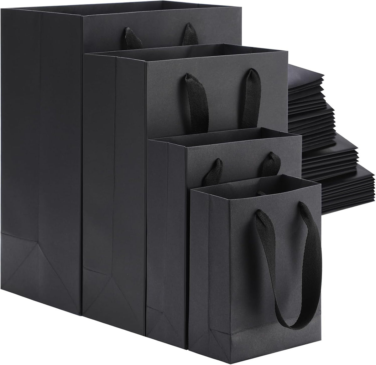 40 Pack Kraft Gift Bags with Handles 4 Sizes,Vertical,Black