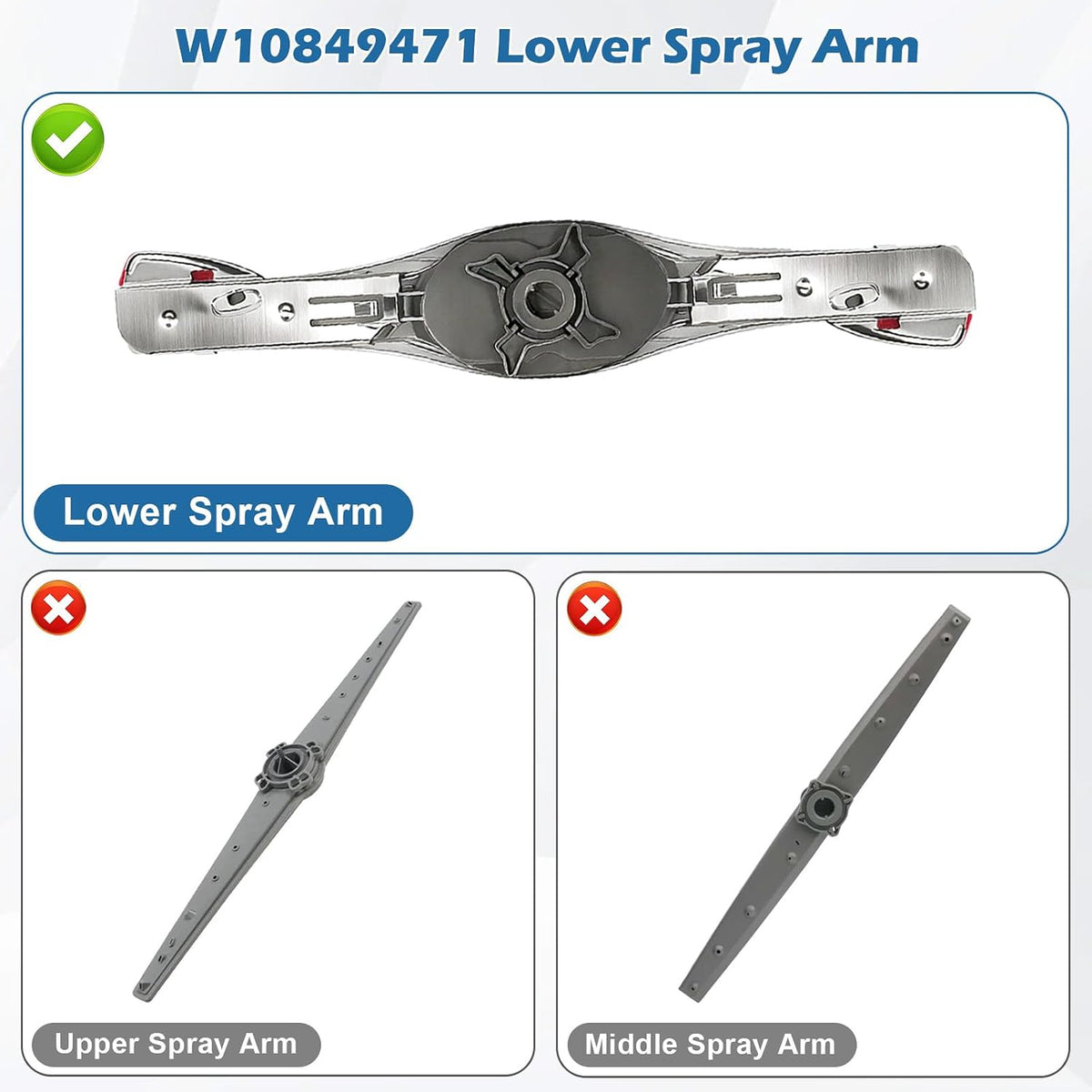 W10849471 Dishwasher Lower Spray Arm Fit for Whirlpool Kenmore