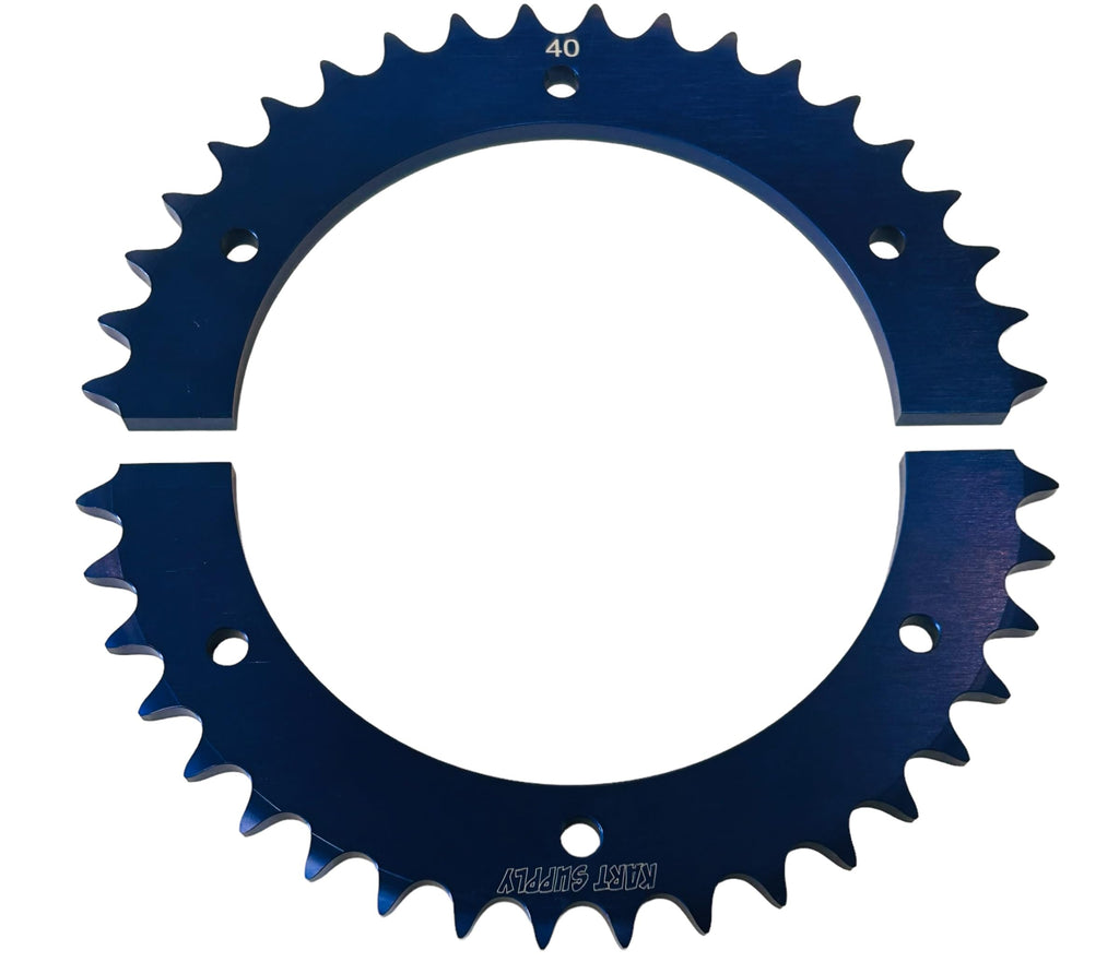 Split Aluminum Sprocket for 420 or 40 Chain. Blue