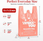 Reusable LDPE Shopping Bags with Handles 12x7x23, 2.25 Mil Thick, Pink, 50 Count