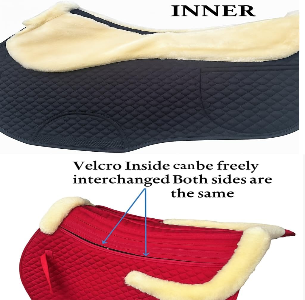 Universal English Saddle Pad with Adjustable Shims, Faux Shearling Trim, Plush Faux Wool, 3D Cooling & Non-Slip Tech.