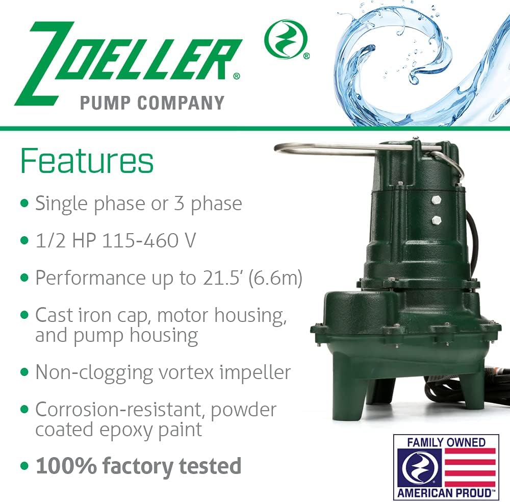 Zoeller Waste-Mate 267-0001 Sewage Pump, 1/2 HP Automatic