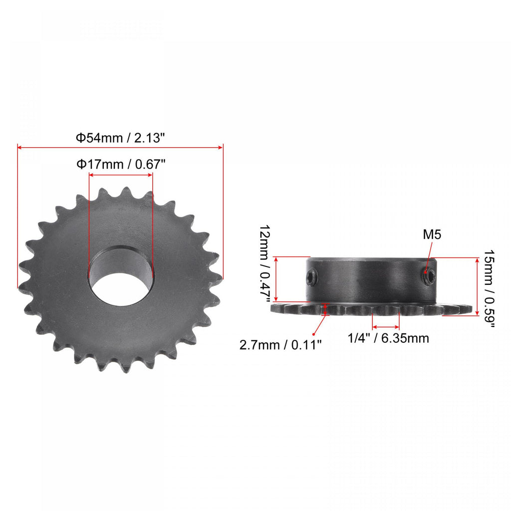 uxcell 25 Tooth Roller Sprocket B Type #25 Chain Single Strand 17mm Bore