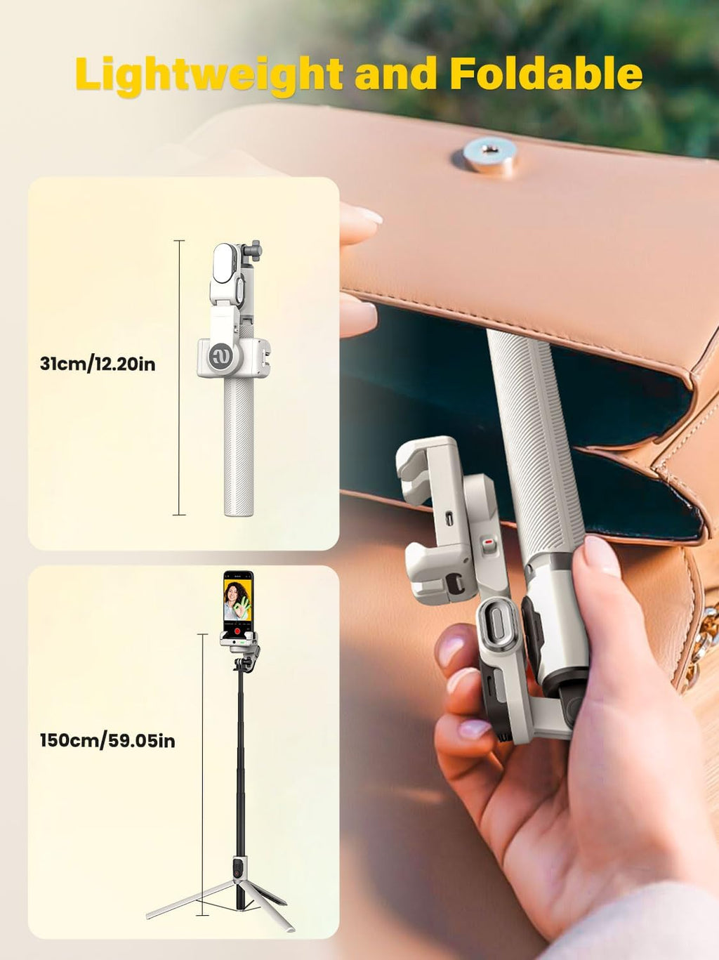M2PRO White Smartphone Gimbal Stabilizer, 4-in-1 Phone Stabilizer | No App Required Face Tracking, 108cm Extension