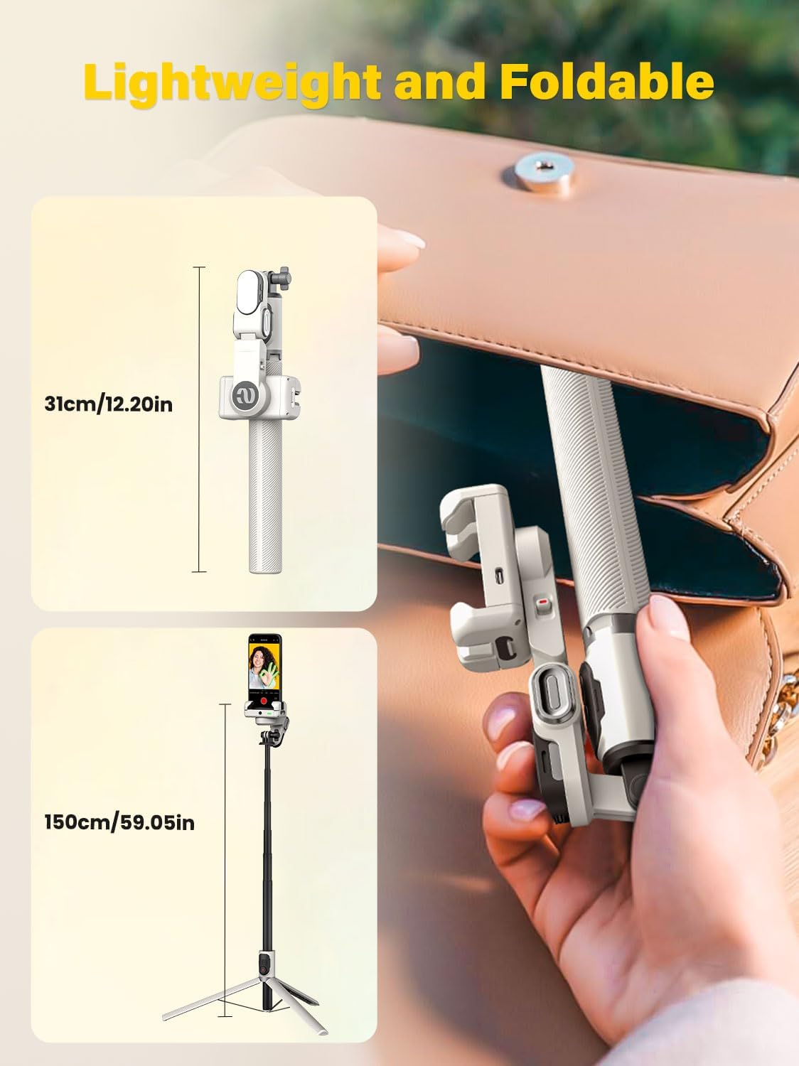 M2PRO White Smartphone Gimbal Stabilizer, 4-in-1 Phone Stabilizer | No App Required Face Tracking, 108cm Extension