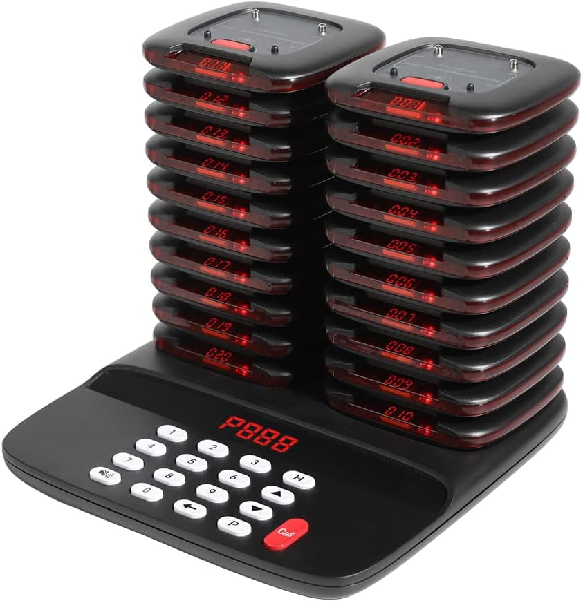 Restaurant Pager System Wireless Calling System 20 Pagers Beeper Buzzer Guest Customer Queue Pagers for Food Truck