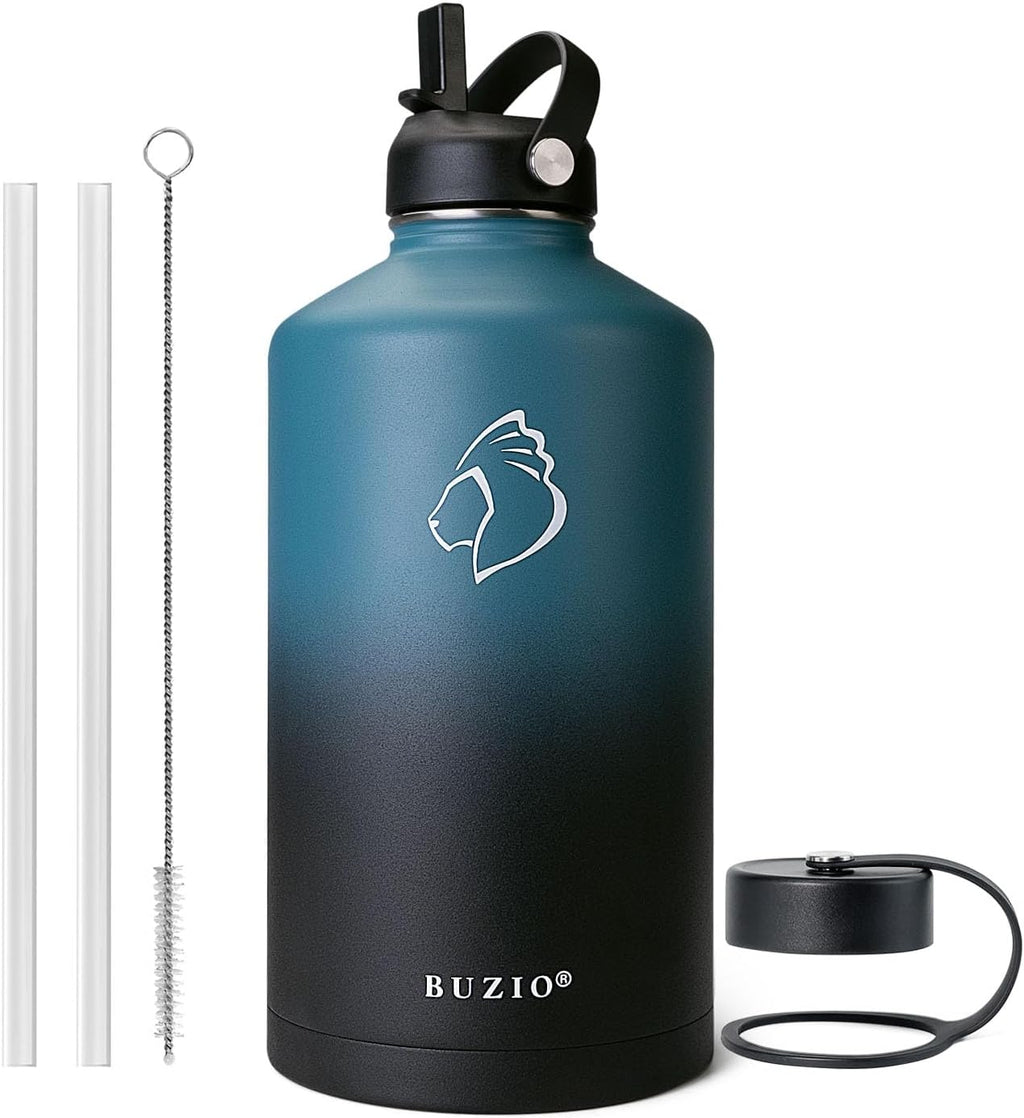 1 Gallon Water Bottle Insulated with Dust-Proof Straw & Spout Lids | 128 oz Large Water Jug 18/8 Stainless Steel
