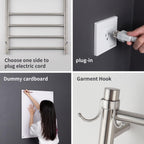 8-Bar Wall-Mounted Towel Warmer, Plug/Hardwired, 3 Timers | can be surface-mounted or flush-mounted, with